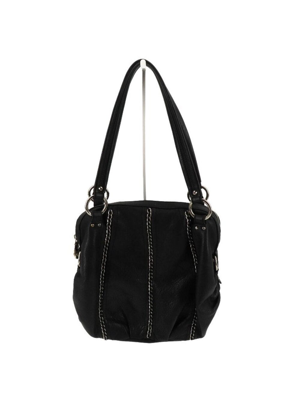 B Makowsky Black Genuine Leather Silver Metal Chain Shoulder Hobo Handbag Purse